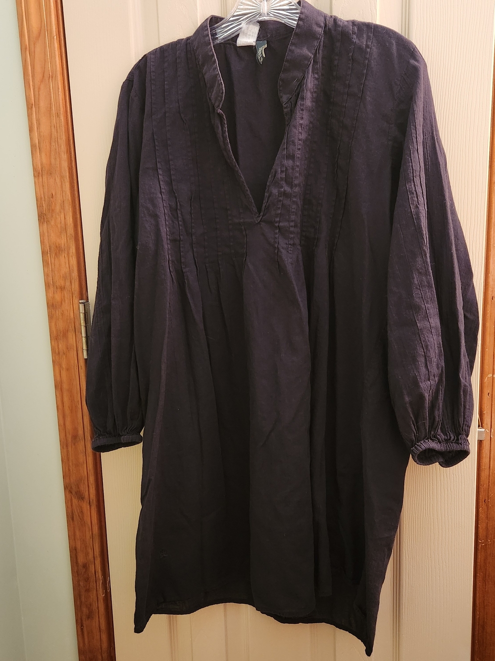 Women's Black Cotton Gauze LongSleeve Pleated Tunic Dress Beach Cover Sz Xl